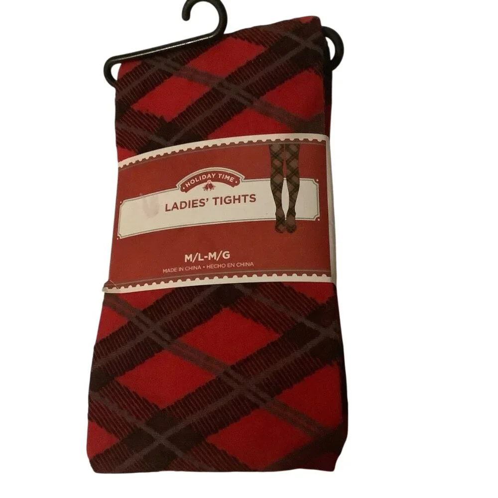 Holiday Time Ladies‎ Plaid Tights Red/Black M-L Academia